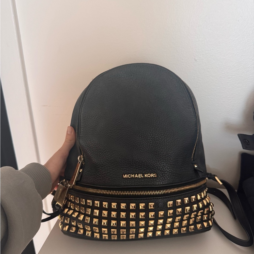 Michael Kors Black and Gold Studded Backpack